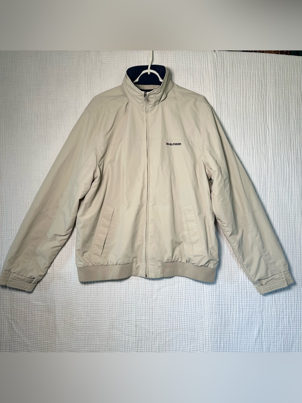 Men's Tommy Hilfiger Yacht Windbreaker Jacket-XL Khaki Hidden Hood-Water Resist